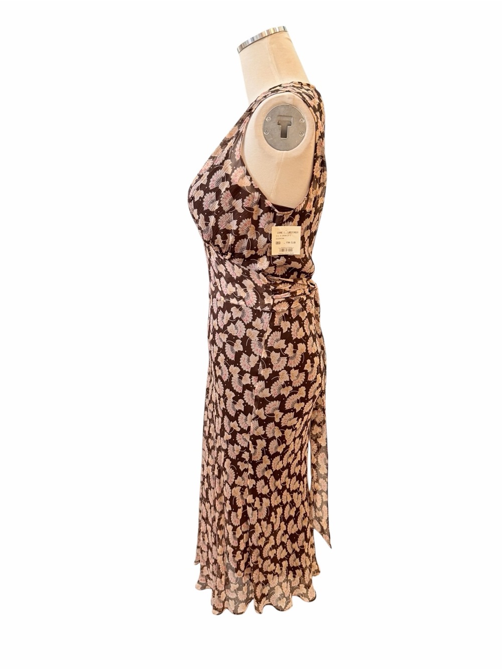DVF Diane Von Furstenberg 100% Silk Fan Pattern V-Neck Floral Midi Dress Sz 10 - Picture 7 of 13
